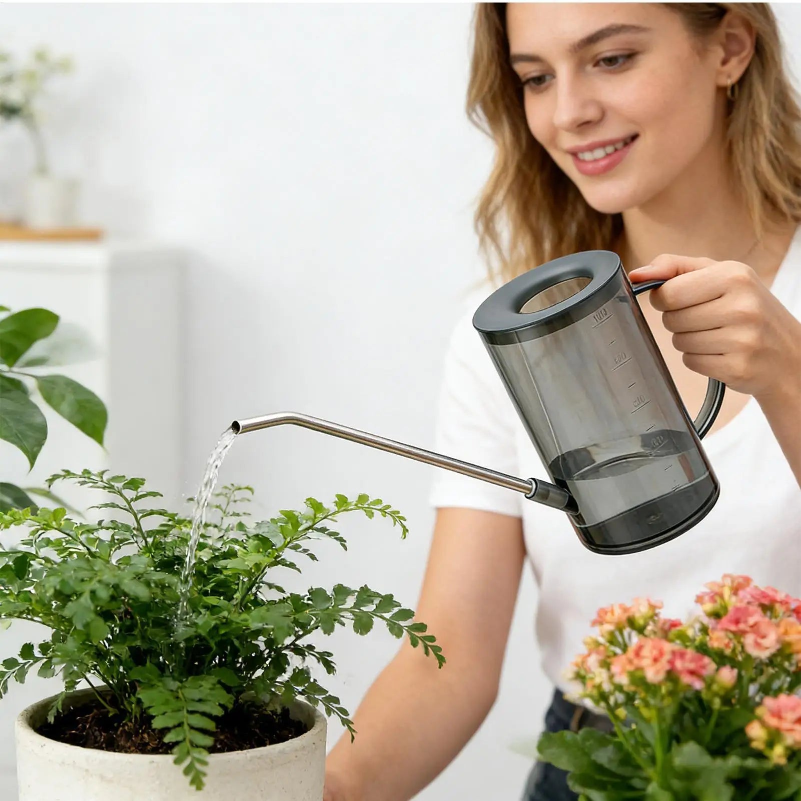 Watering Can Indoor 1L Clear Plastic Long Spout Potted Plant Water Pitcher Spray Bottle Balcony Garden Flower Succulents Tool