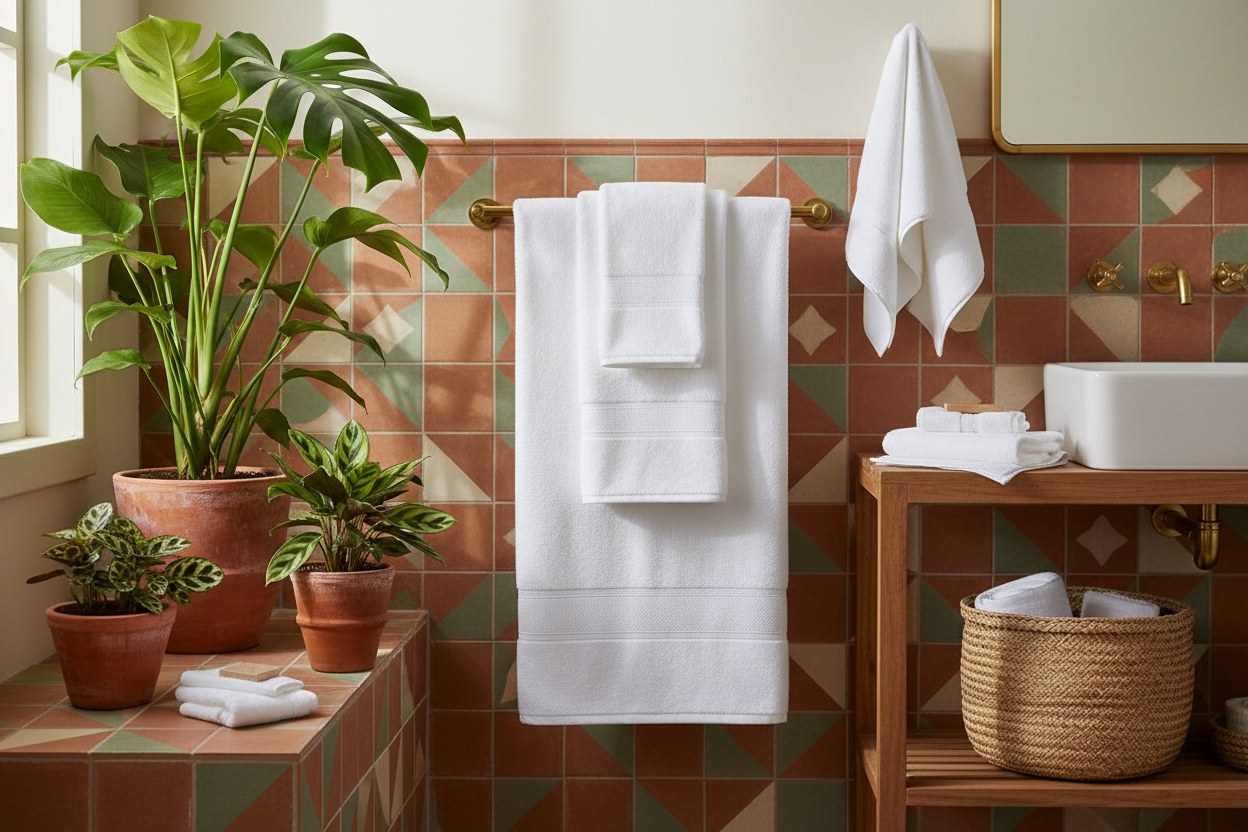 Lifestyle — coloured tiles, brass, plants